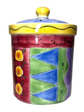 The Sweet Shoppe By Sango Ceramic Cookie Jar With Lid Floral & Geometric Design